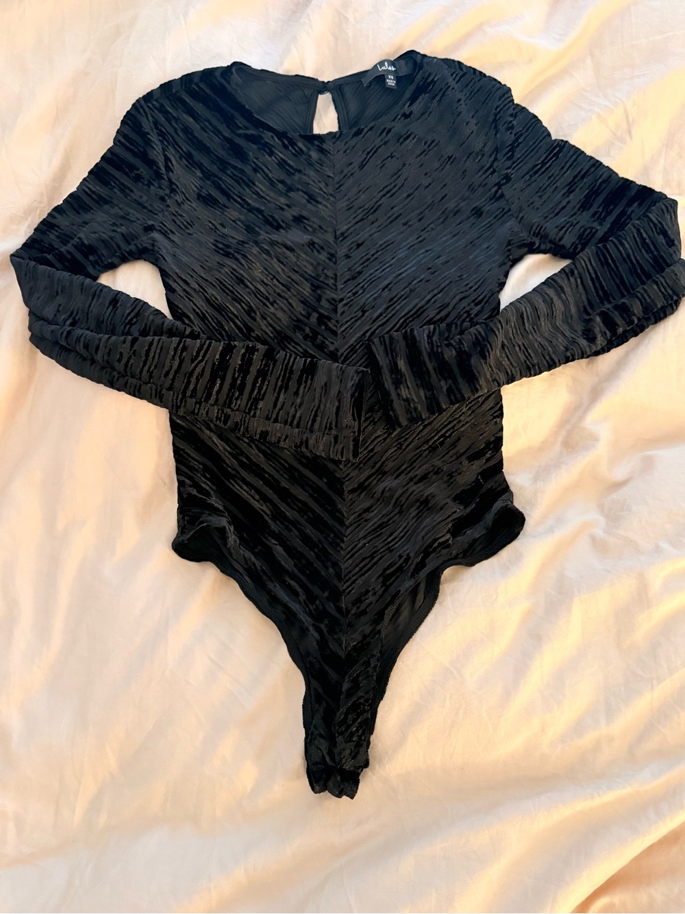 Lulu's Velvet Black Textured Long-Sleeve Bodysuit